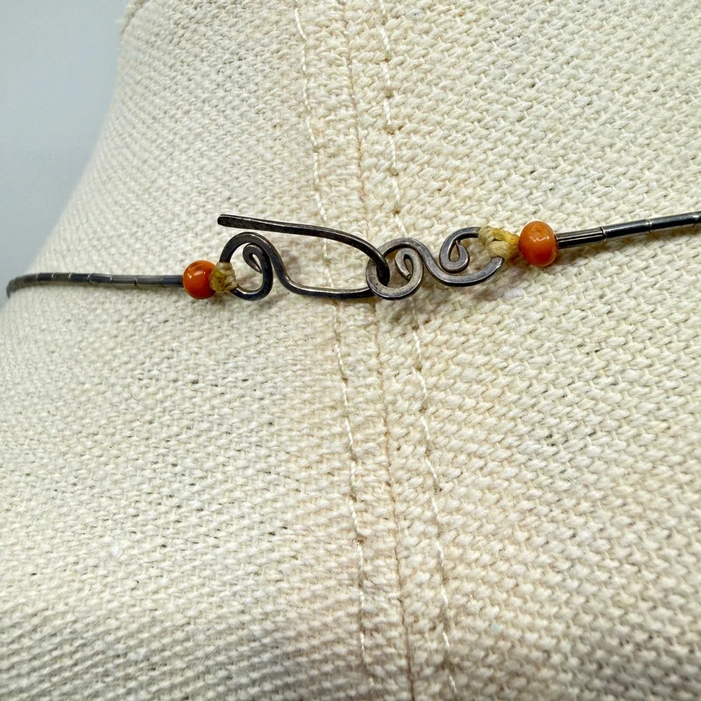 Southwestern Liquid Silver Beaded Necklace Red Stone Animal Fetish Pendant